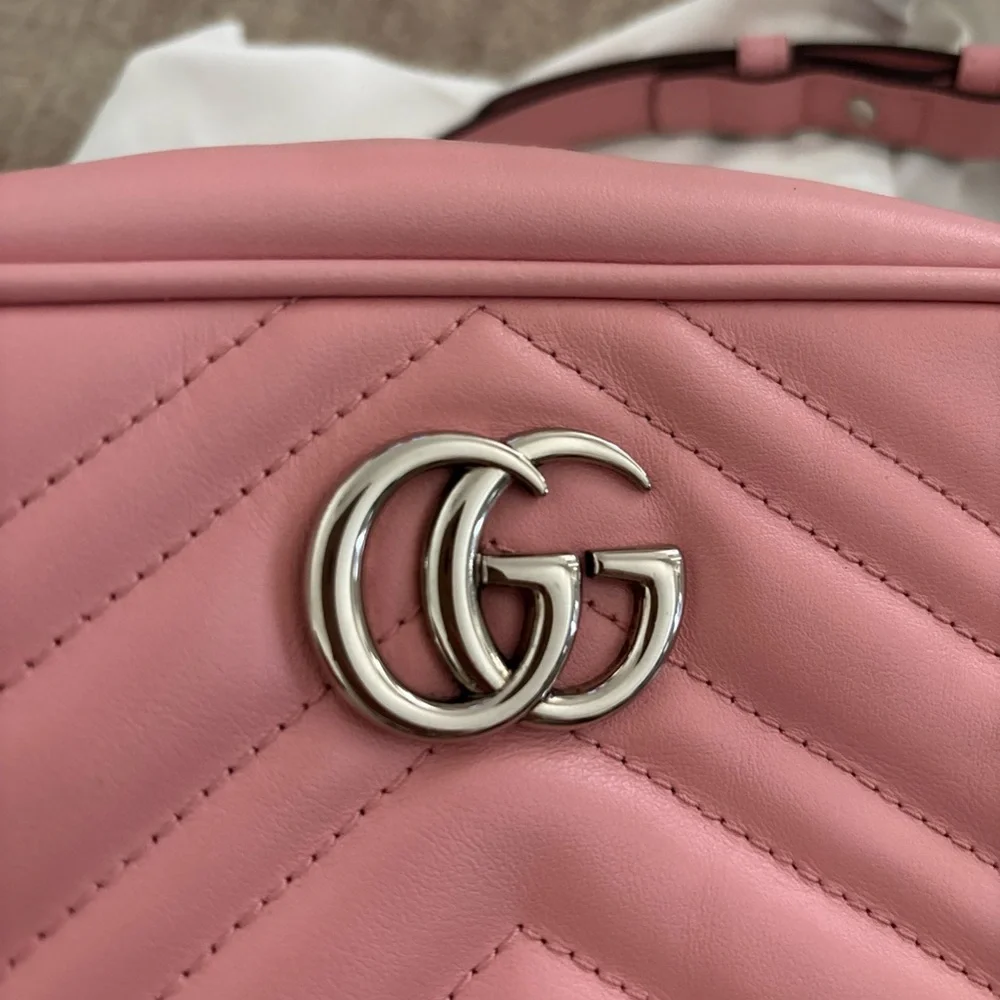 Gucci GG Marmont Small Camera Bag Blush Pink Matelassé Leather Silver Hardware - Picture 10 of 12